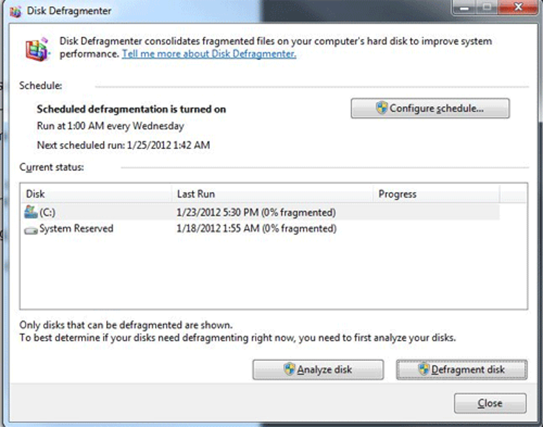 Run Disk Defragment to Fix Faulty Parts