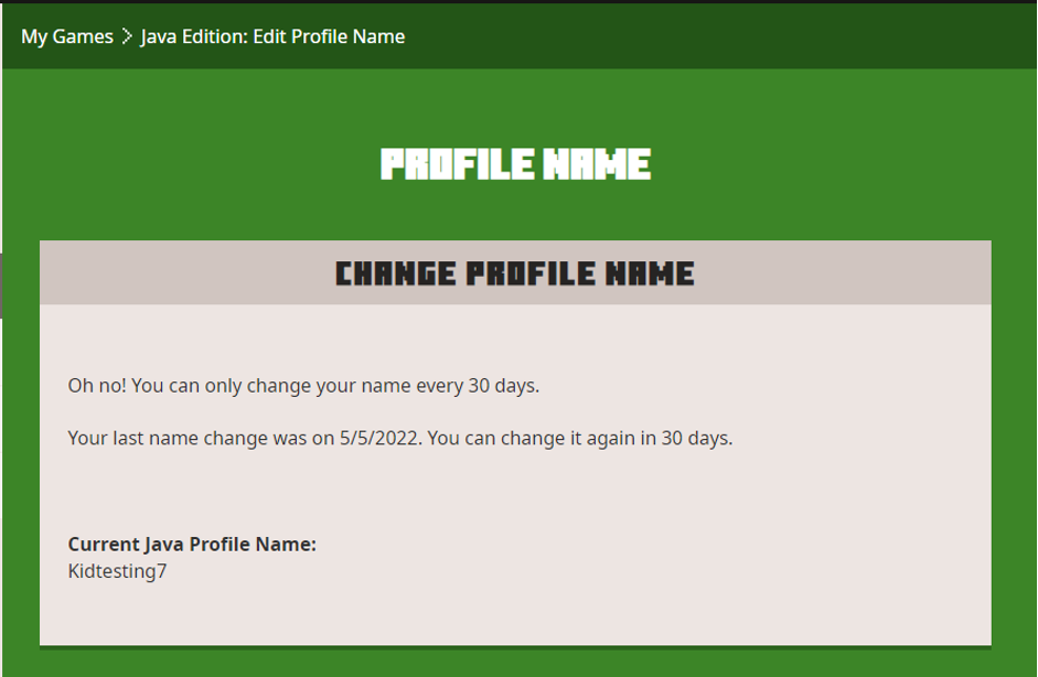 Change Profile Name through Minecraft Website